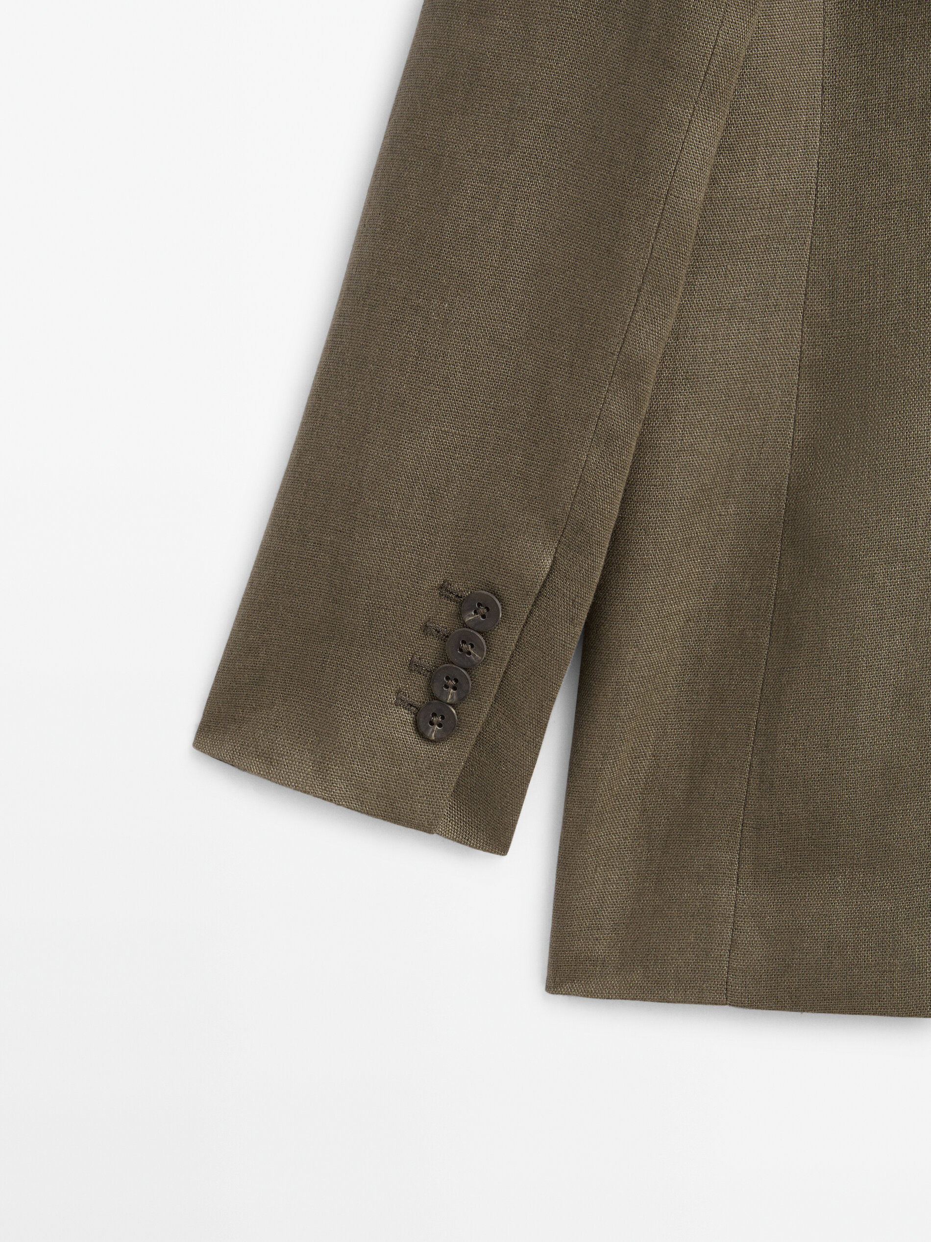 Blazer rústico de linho com abotoamento duplo - VERDE-OLIVA ESCURO