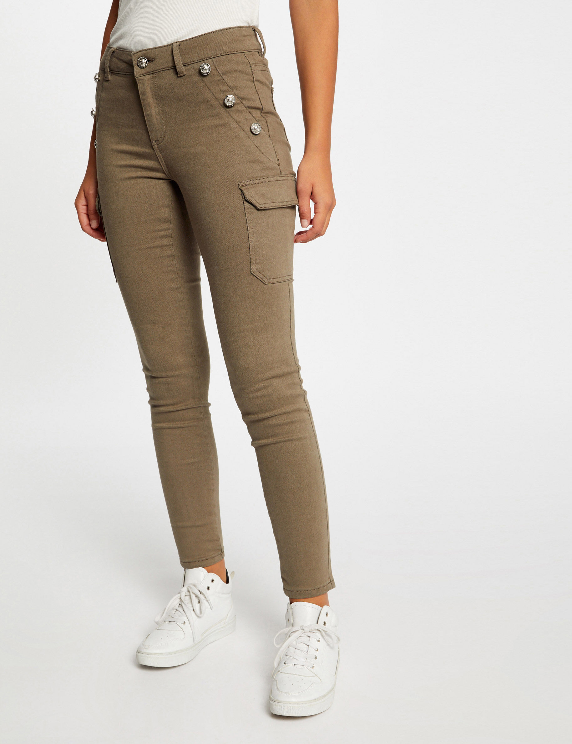Jeans cargo skinny à ponts vert kaki femme - vert_kaki