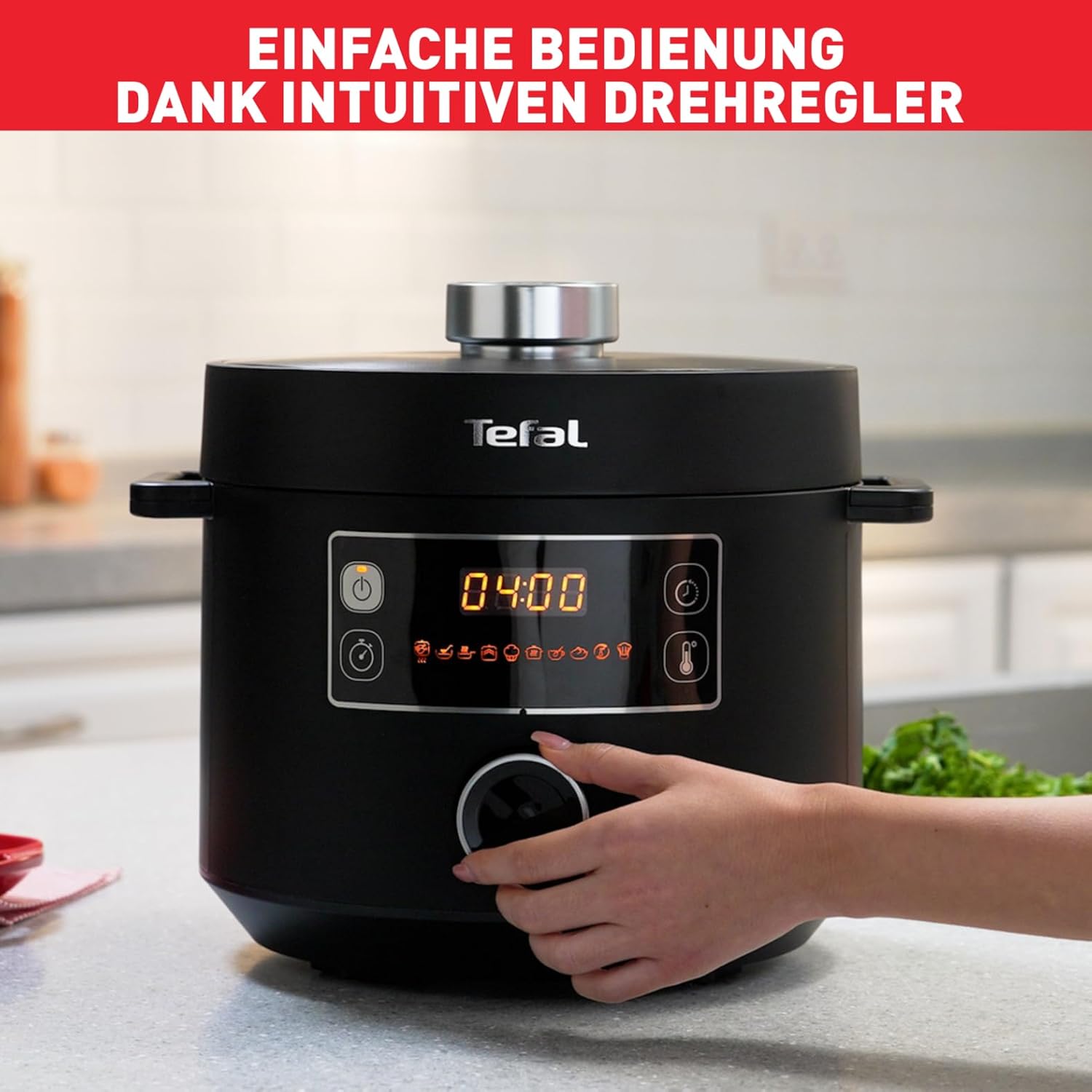 Tefal Turbo Cuisine Multikocher 4,8L, High-Speed & 10 Programme: Dampfgarer, Schmoren, Anbraten, Sous-vide, Reis & mehr, Verzögerung & Warmhaltefunktion, Antihaft, Zubehör inkl., Schwarz, CY7548