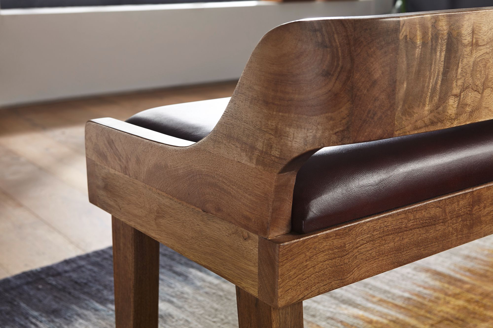 FineBuy Sitzbank Echtleder 108 cm Lederbank Flurbank Rückenlehne Massivholz Bank