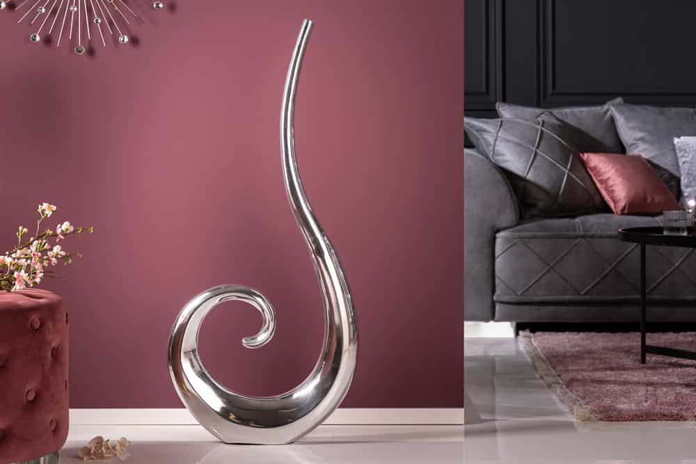 Moderne Vase WAVE XL 106cm silber Aluminium poliert Dekoration