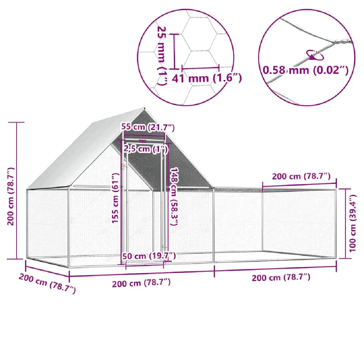 vidaXL Poulailler 4x2x2 m Acier galvanisé