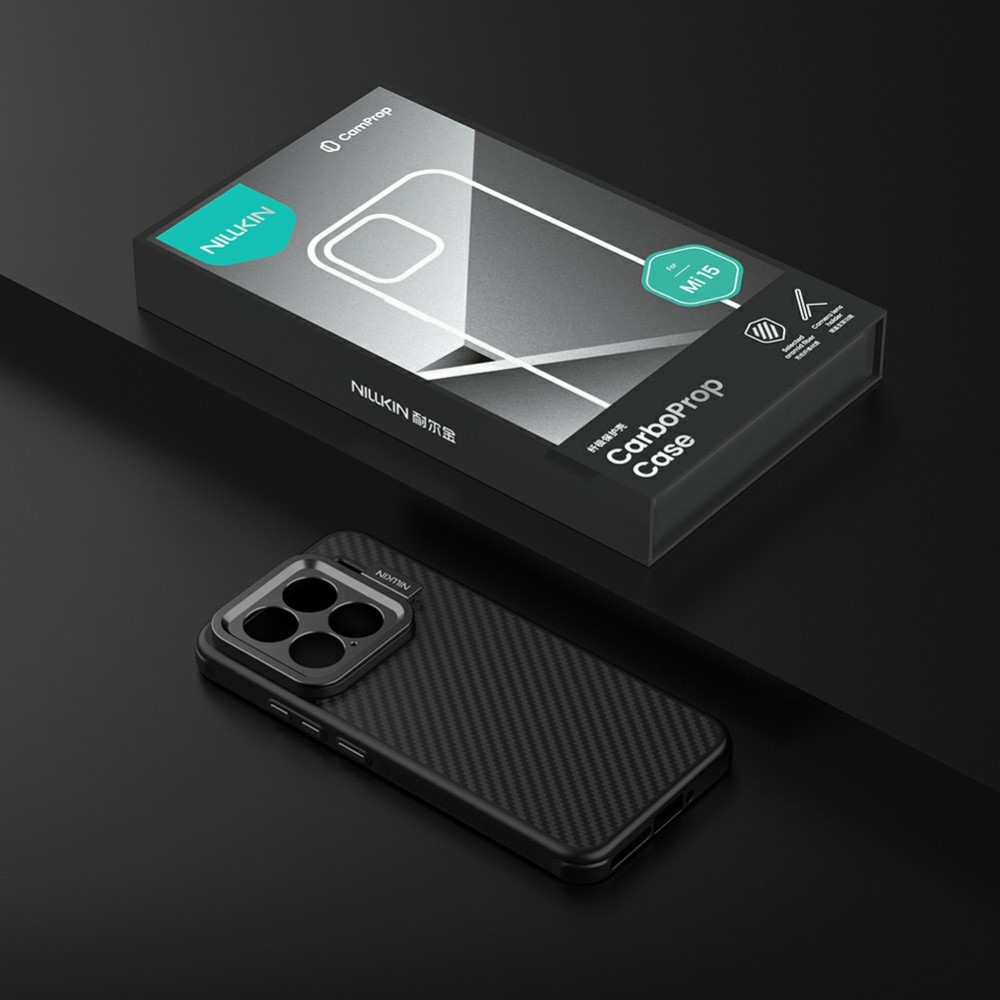 Xiaomi 15 Hybrid Hardcase Hülle mit TPU Bumper im Carbon Design   Kamera Kickstand und MagSafe-Modul - Schwarz
