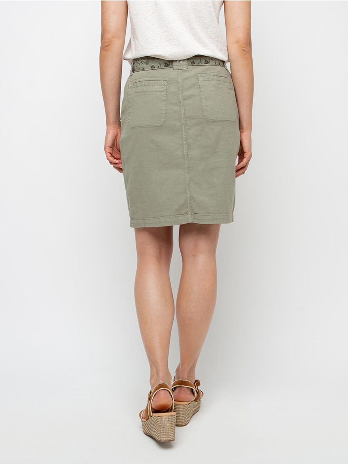 Jupe Femme Confort Lin Coton Kaki