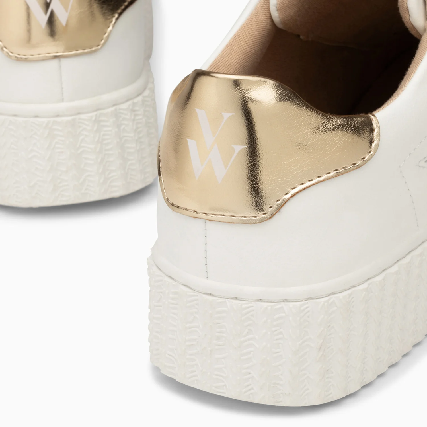 Sneakers-Baskets éclair Maria blanc et or à scratchs