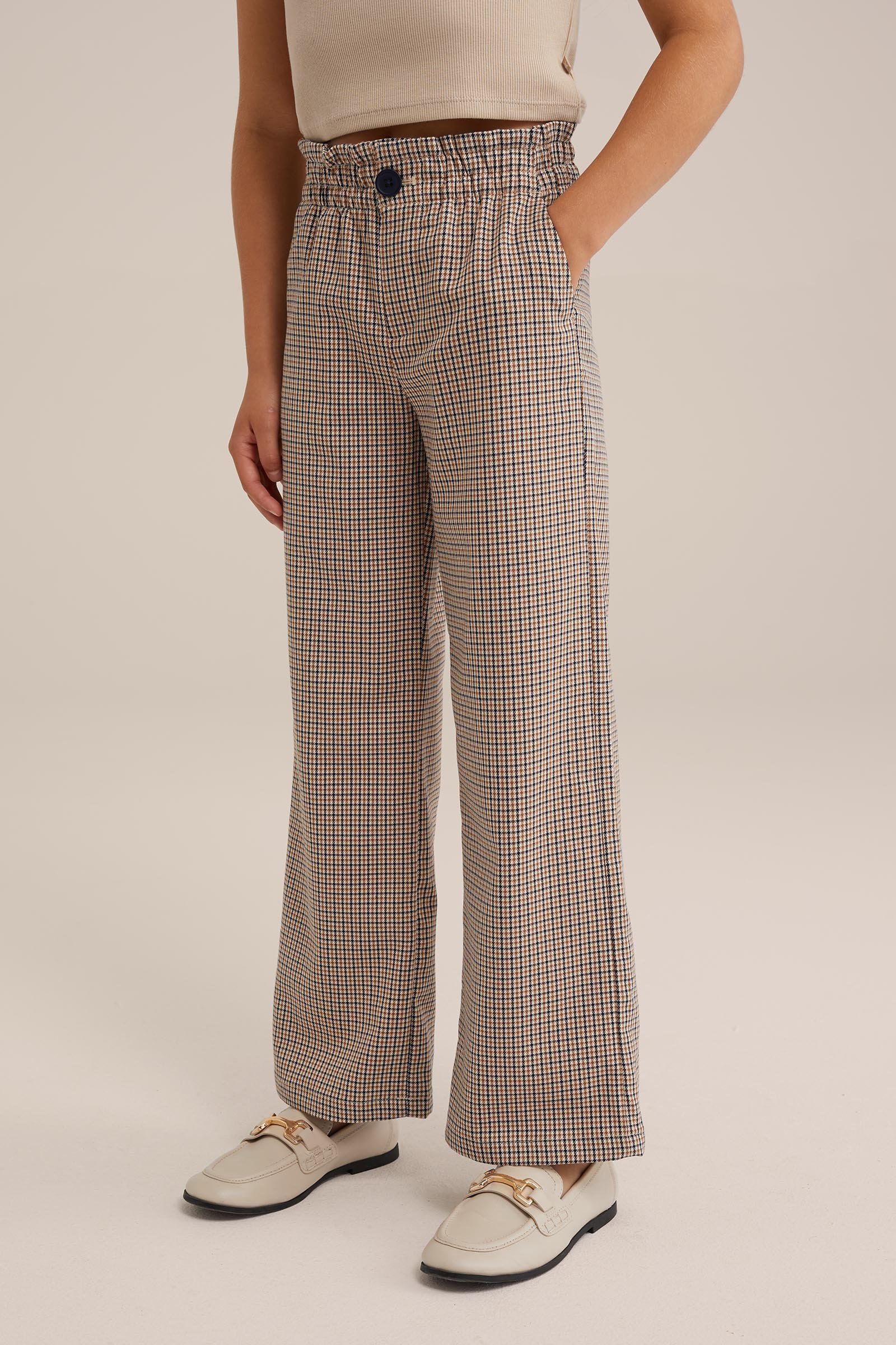 Meisjes straight fit broek met dessin WE Fashion Beige