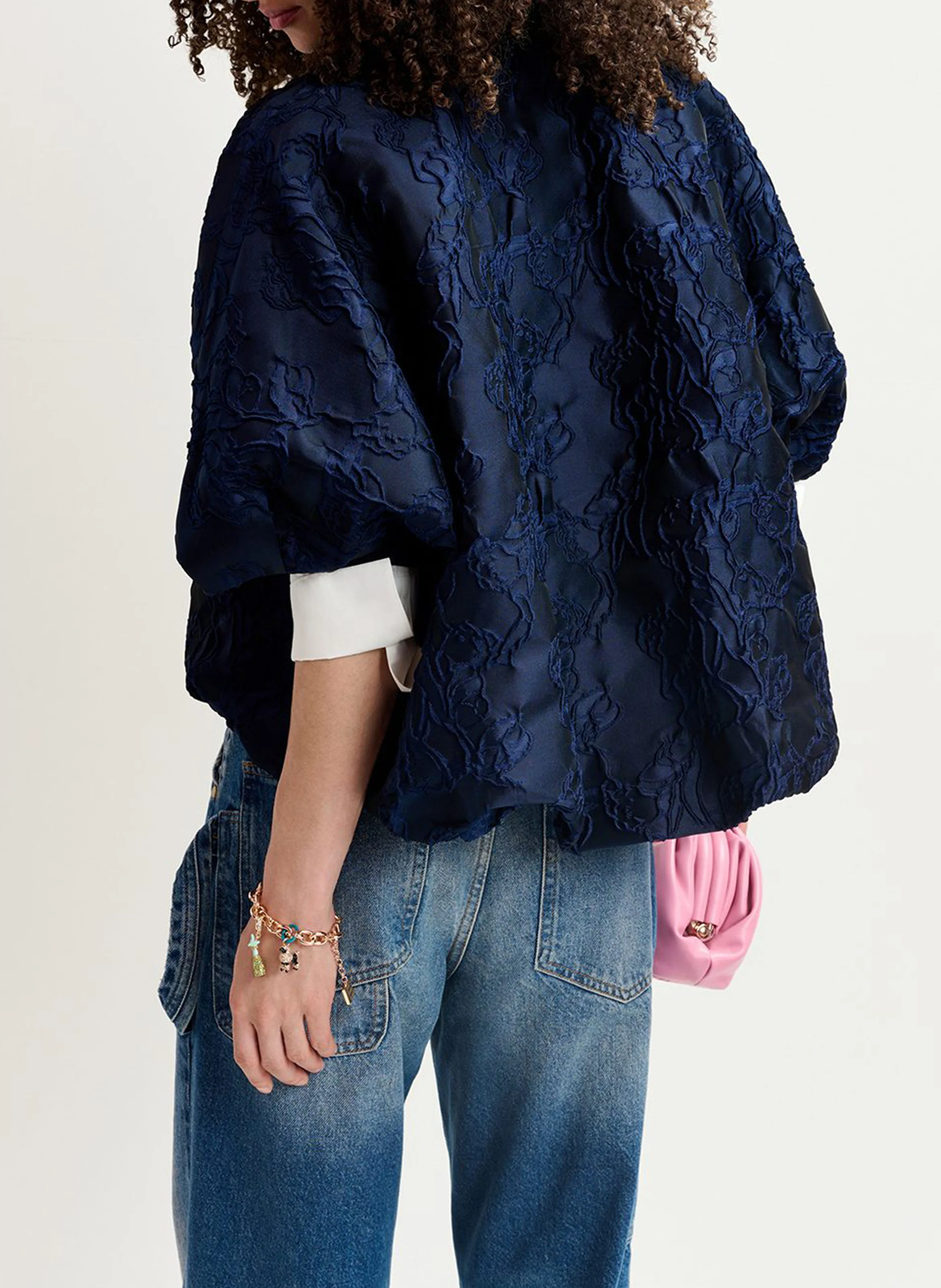 GENUINE - Veste ample col rond en jacquard imprimé | Bleu