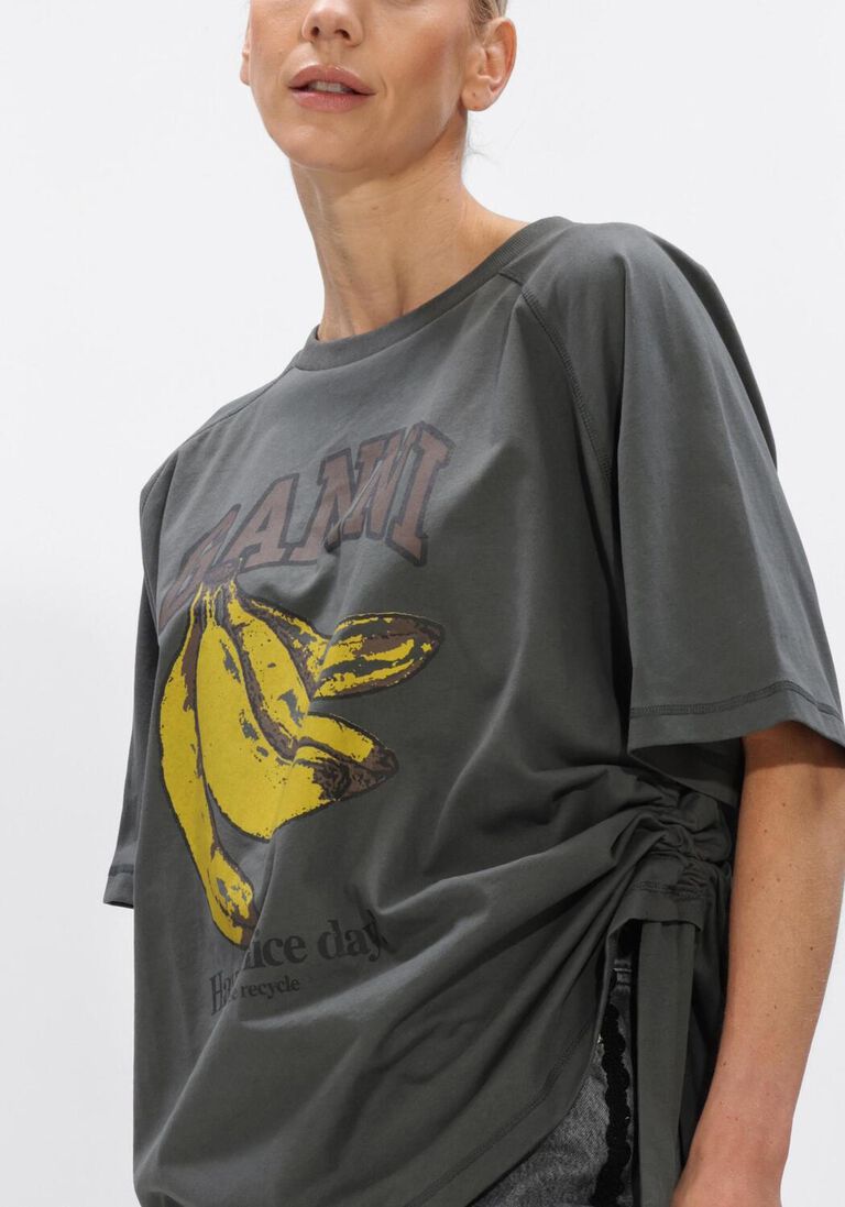 donkergrijze ganni tops & t-shirts fucture heavy jersey raglan