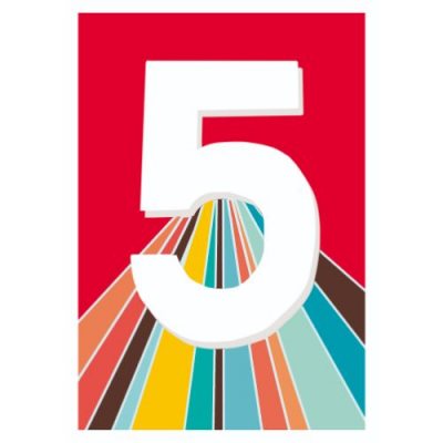 Age 5 Rainbow Red Greetings Card