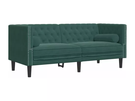Canapé Chesterfield avec traversins 2 places vert foncé velours