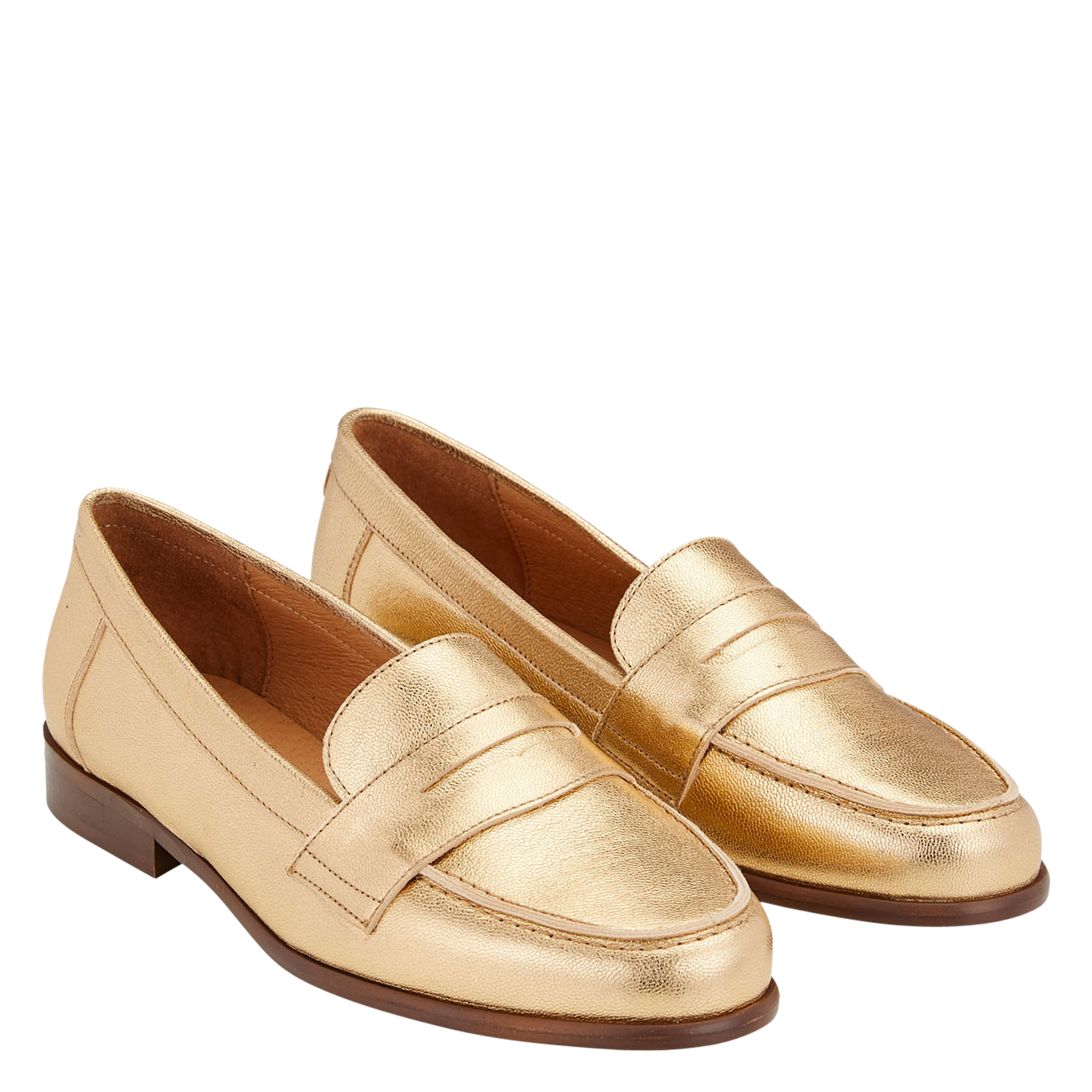 VALENE - Mocassins en cuir métallisé| Doré