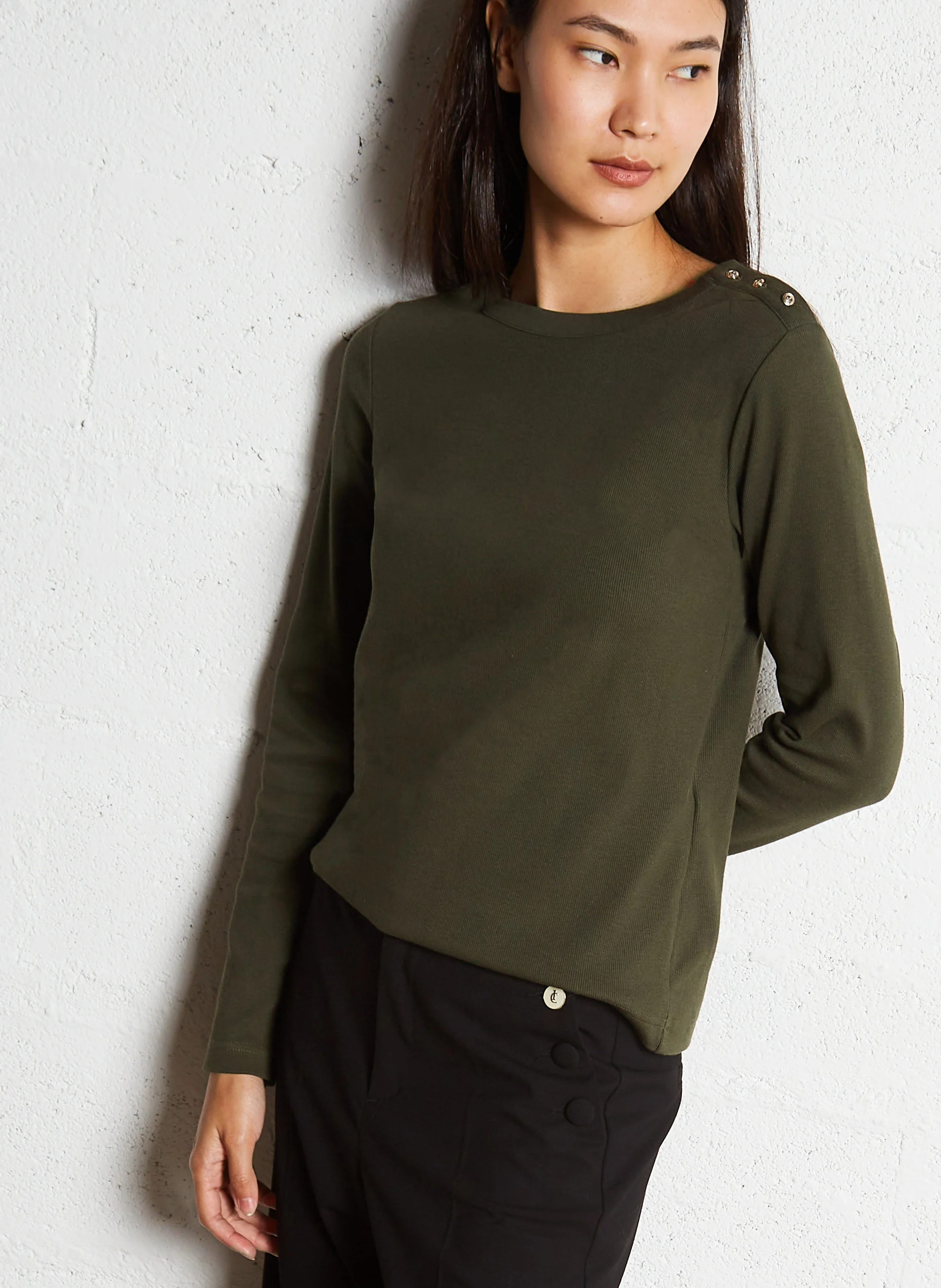 Tee-shirt droit col rond en coton mélangé | Vert