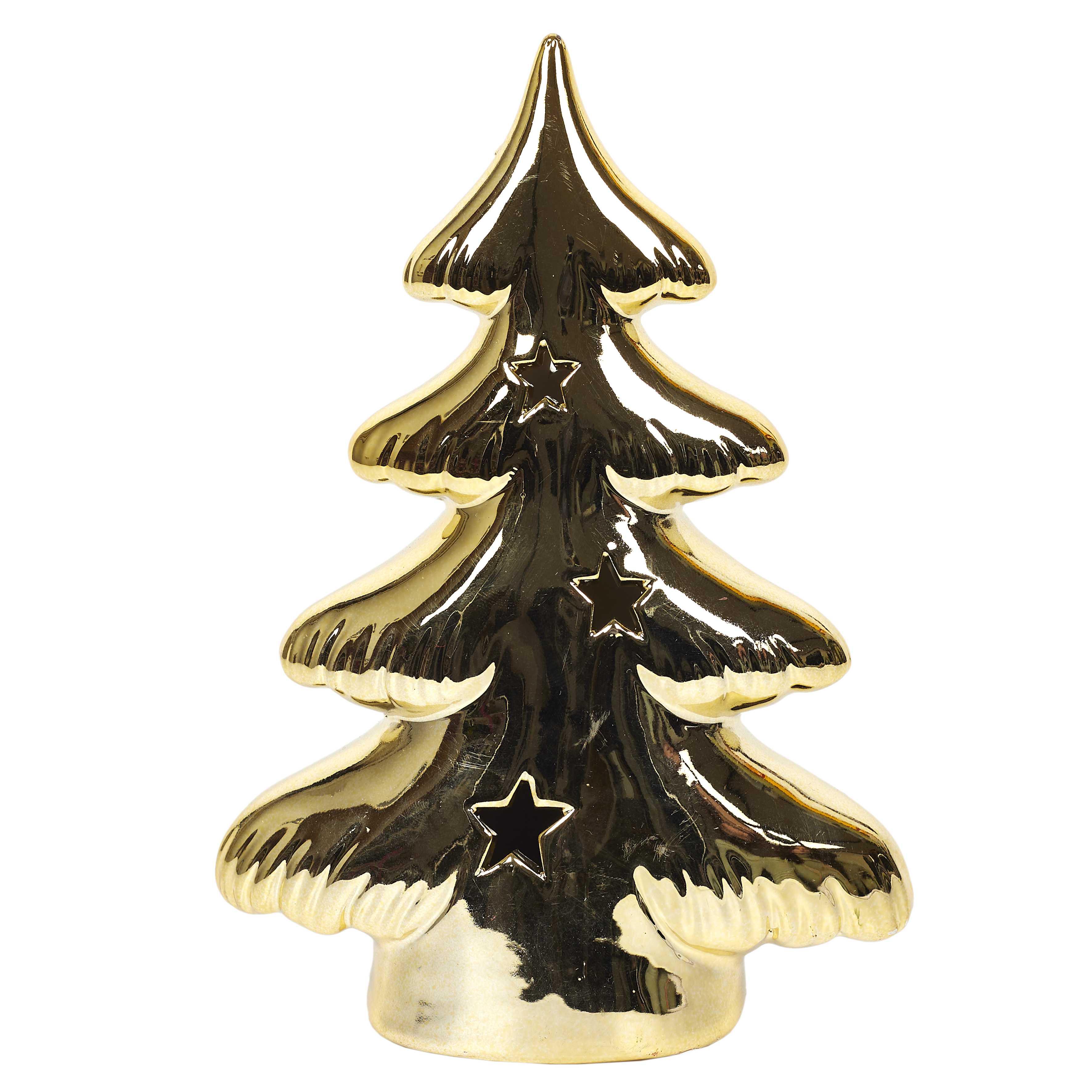SAPIN CERAMIQUE LED DORE A POSER H.15CM