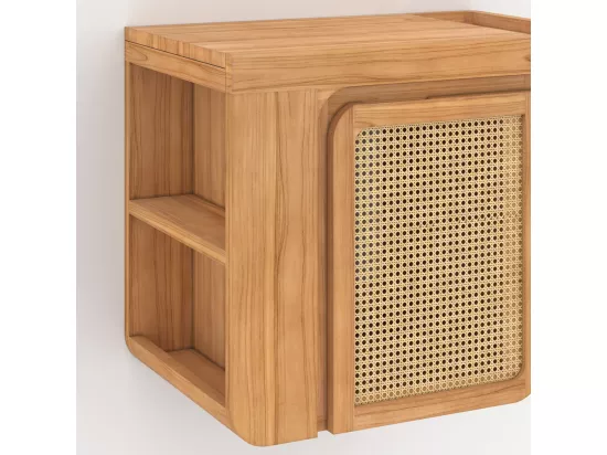 Meuble de salle de bain suspendu en bois de teck et cannage 57 cm - Dami