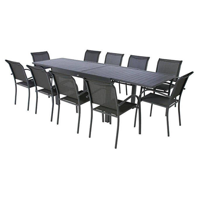 Ensemble table de jardin extensible + 10 fauteuils PIAZZA Graphite