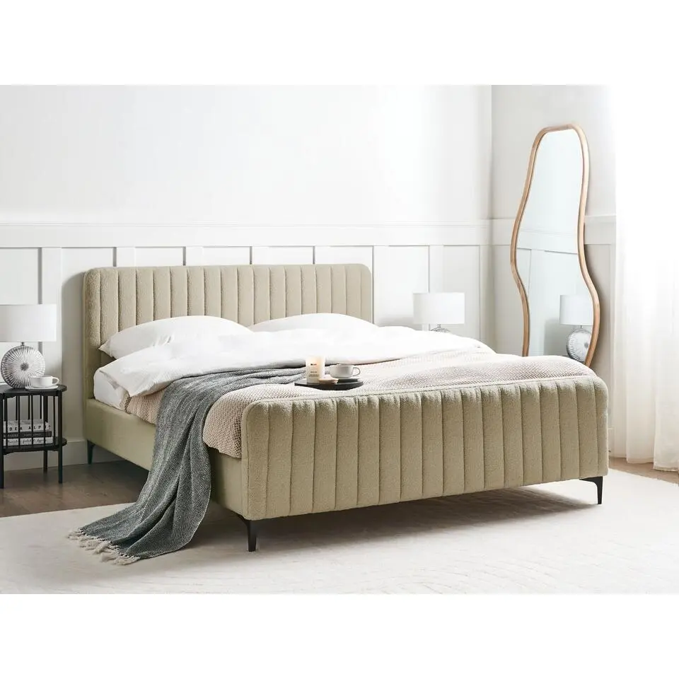 LUNAN - Tweepersoonsbed - Beige - 160 x 200 cm - Bouclé