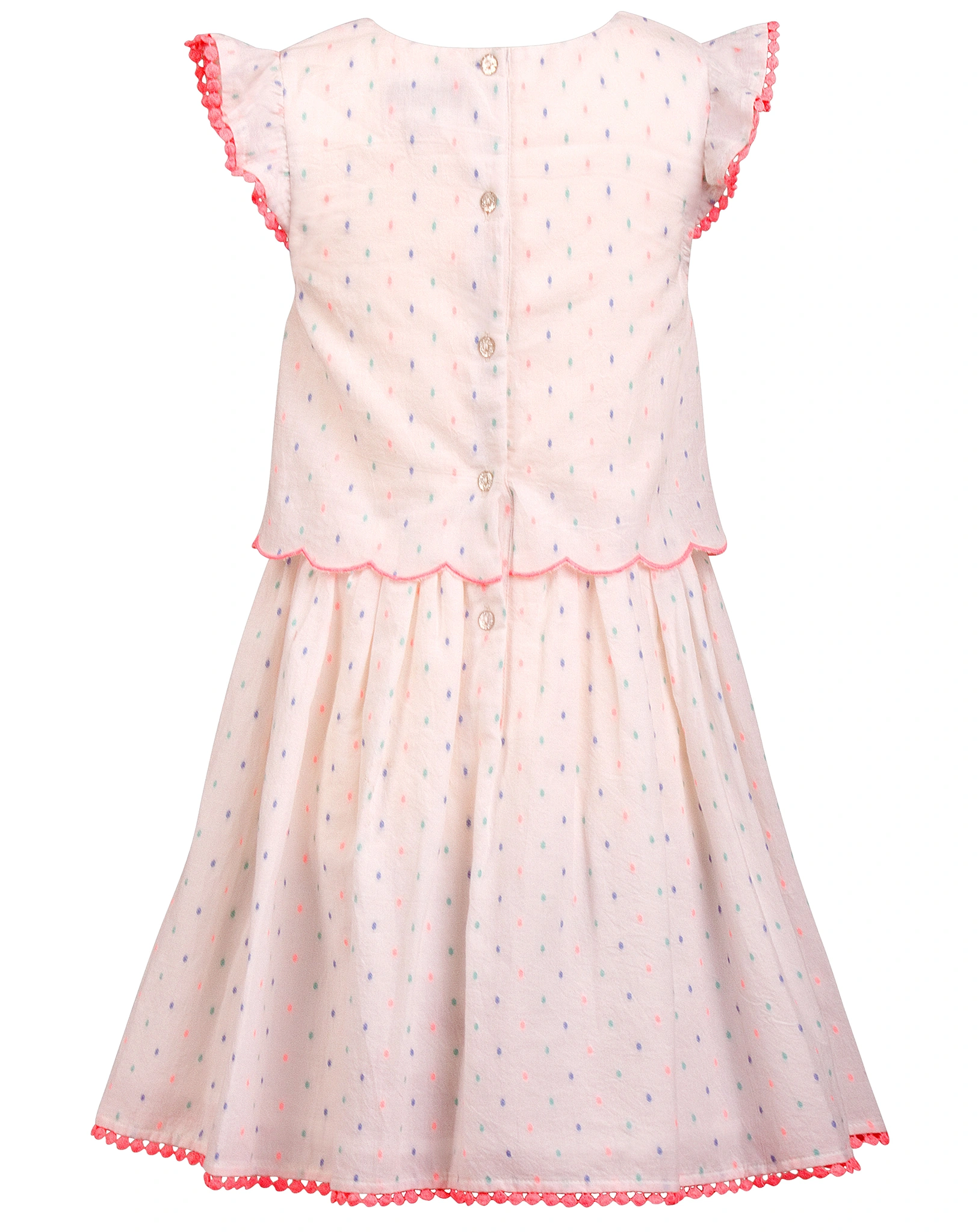 Kurzarmkleid DOTS & FLOWERS mit Rüschen in neon coral