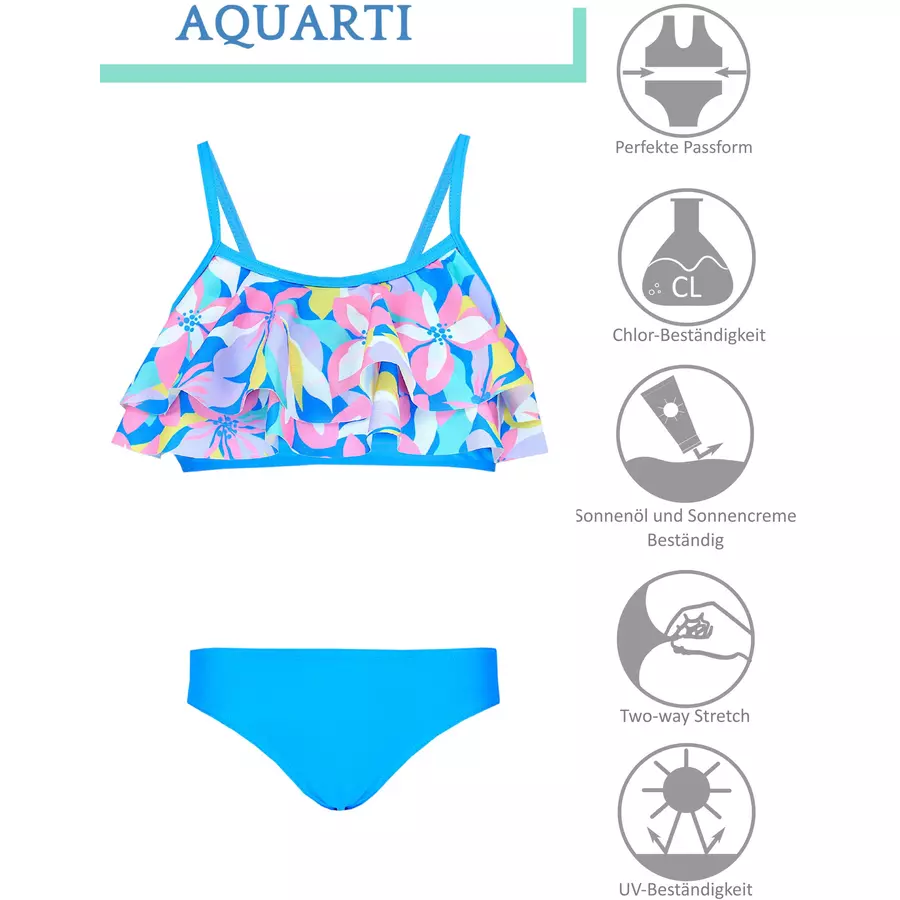 Aquarti Mädchen Bikini Set Zweiteilig Bikinislip Bustier blaugelb