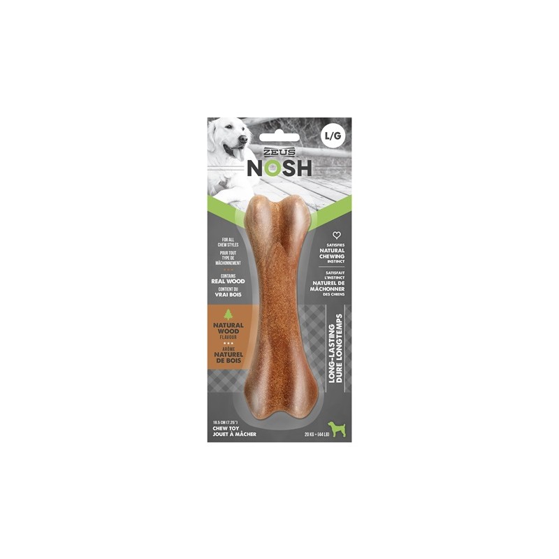 Brinquedo para mastigar Zeus Nosh Wood para cães, em formato de osso, feito de nylon e madeira, 15 cm