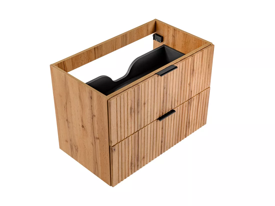 Meuble sous vasque suspendu strié - Naturel clair - L80 cm - ZEVARA