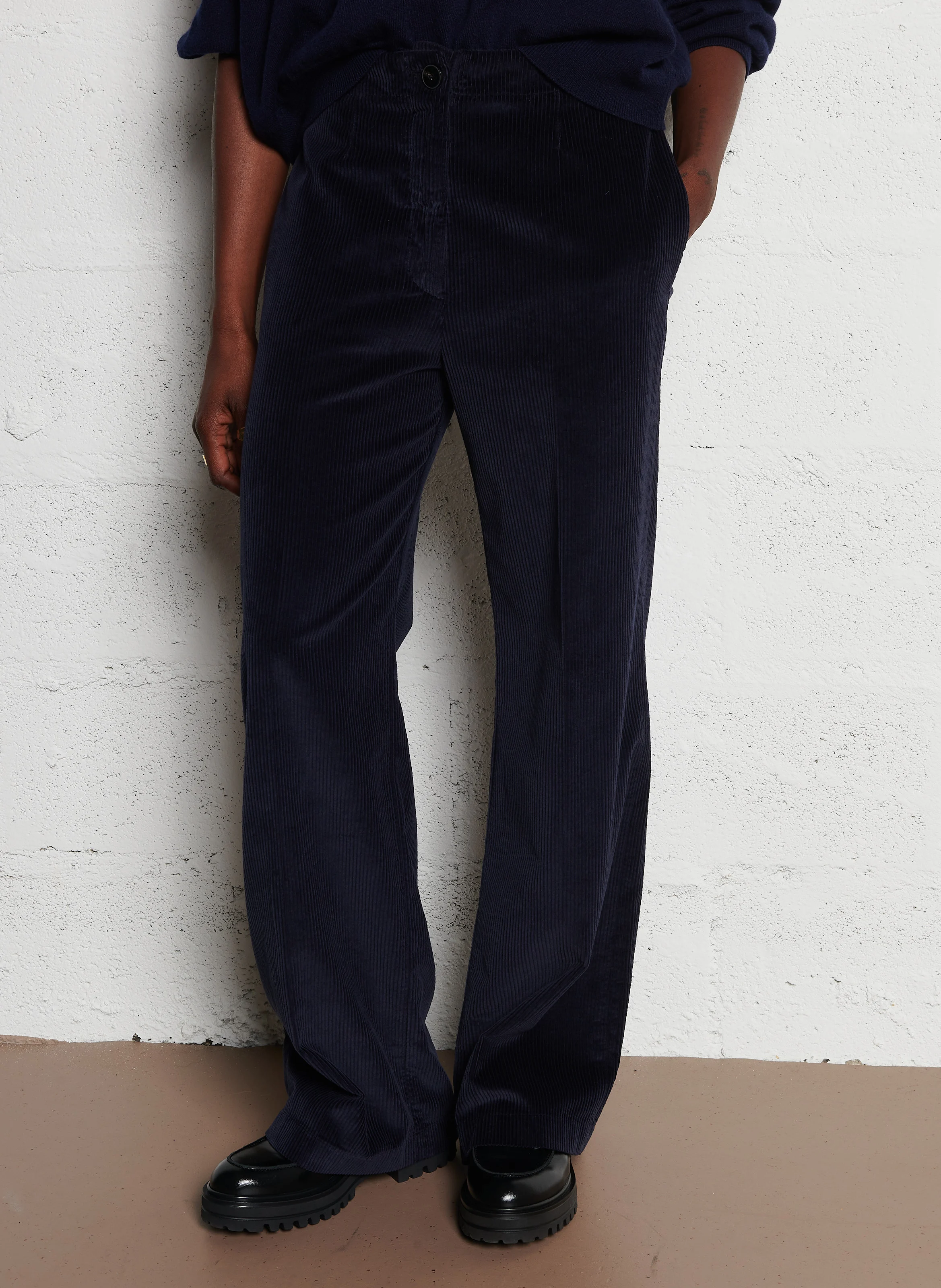 Pantalon droit en velours de coton | Bleu