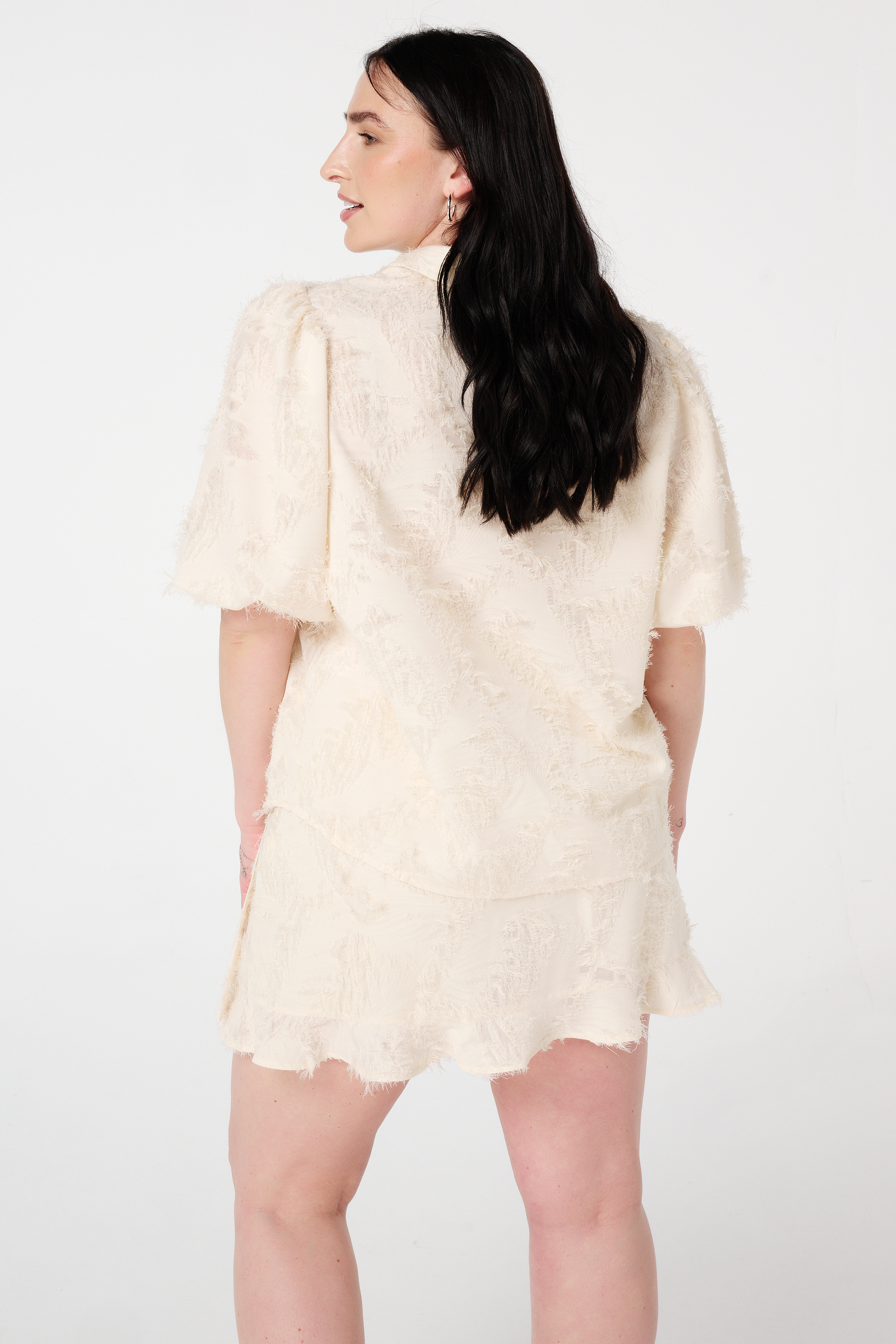 Blouse met structuur en ballonmouwen Cream