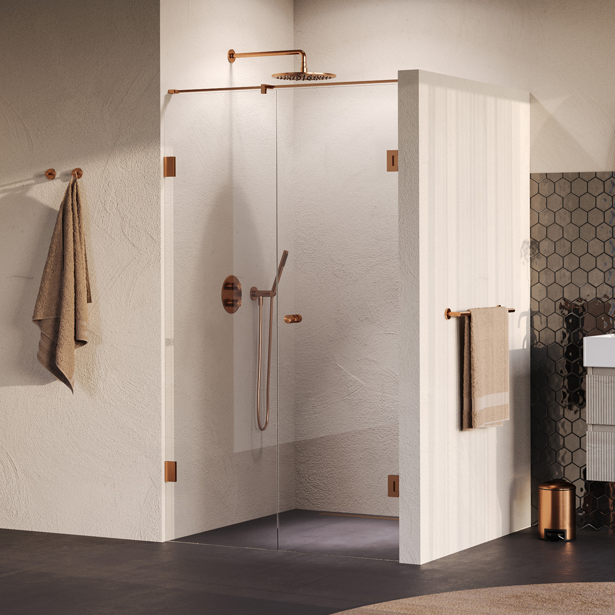 Brauer Void Carving profielloze nisdeur 110cm met draaideur 60cm aan muur koper geborsteld PVD