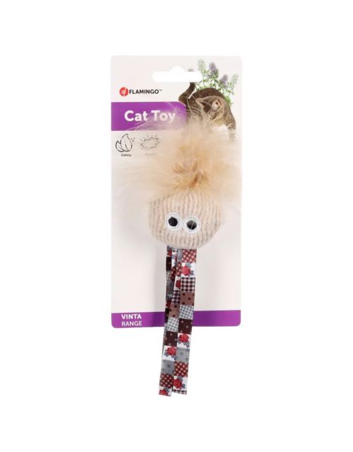 Flamingo Vinta Gezicht + Veer - Kattenspeelgoed - Beige