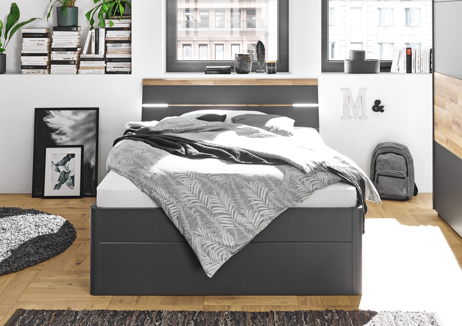 Bett Mars Graphit/Braun Liegefläche 140x200 cm