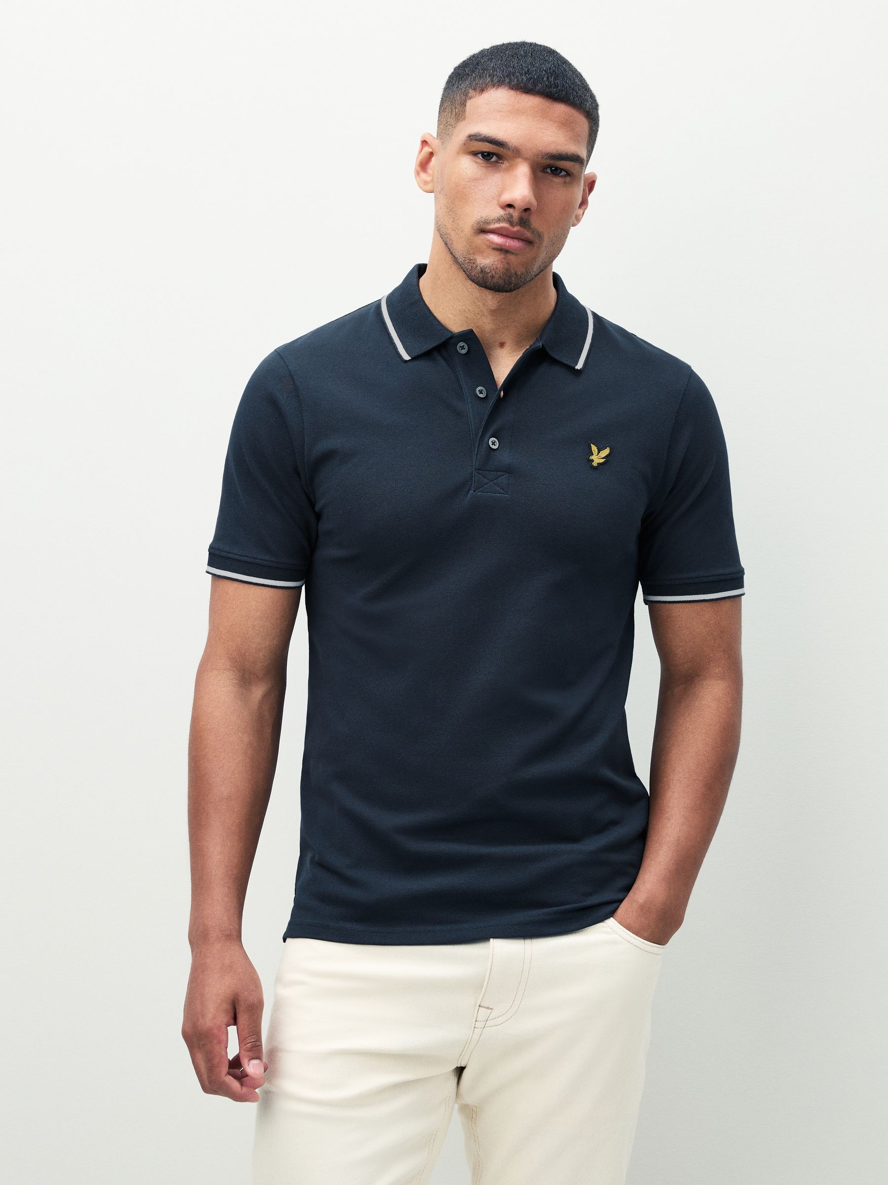 Donkerblauw - Lyle & Scott poloshirt met contrasterende rand