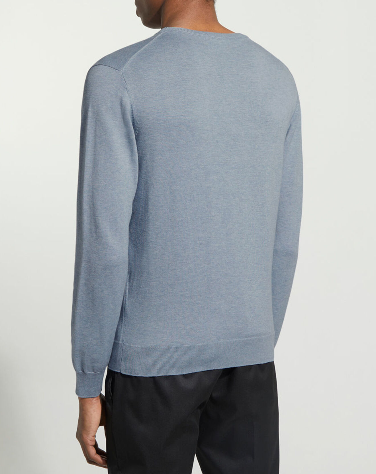 Hackett London Pull en Coton & Soie col rond bleu moyen