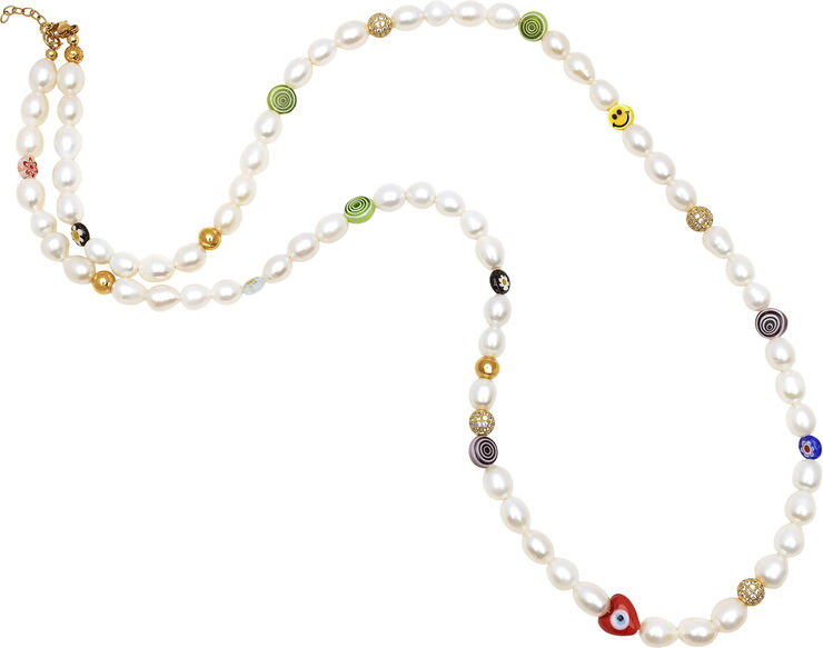 Nialaya Men's Long Smiley Face Pearl Necklace with Assorted Beads Pearl