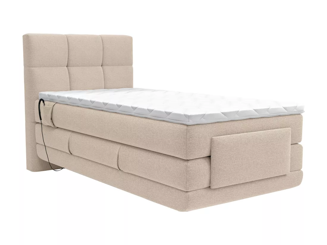 Ensemble complet boxspring tête de lit capitonnée + sommiers relaxation électrique + matelas + surmatelas - 100 x 200 cm - Tissu - Beige - LODI de PALACIO