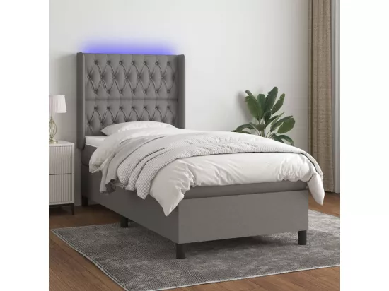 Sommier tapissier avec matelas et LED Gris foncé 90x190cm Tissu