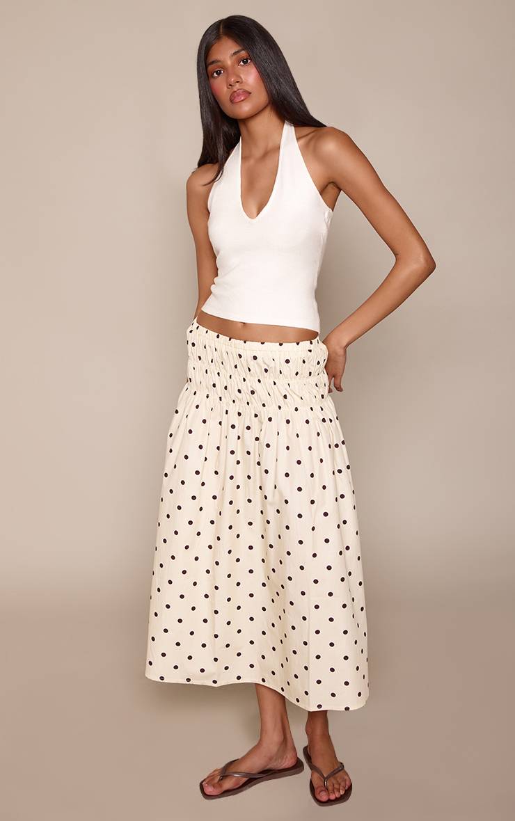 Citron Jupe Midi Taille Basse Froncée En Coton À Pois