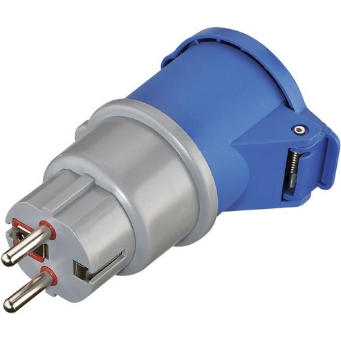 Adaptateur caravane avec prise CEE 2P+T  fiche 16A  IP44 bleu