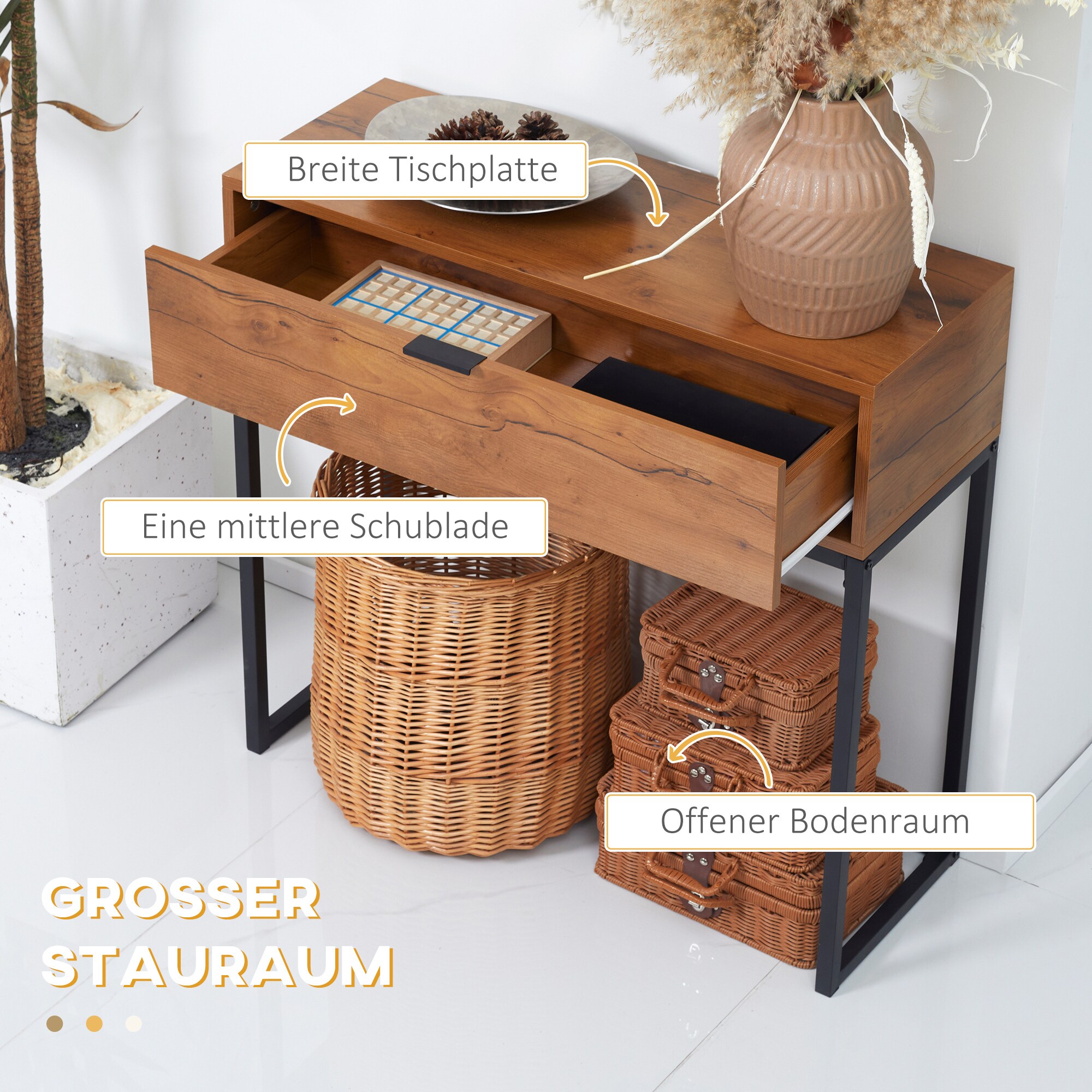 HOMCOM Konsolentisch mit rutschfesten Füßen natur 80L x 30B x 76H cm