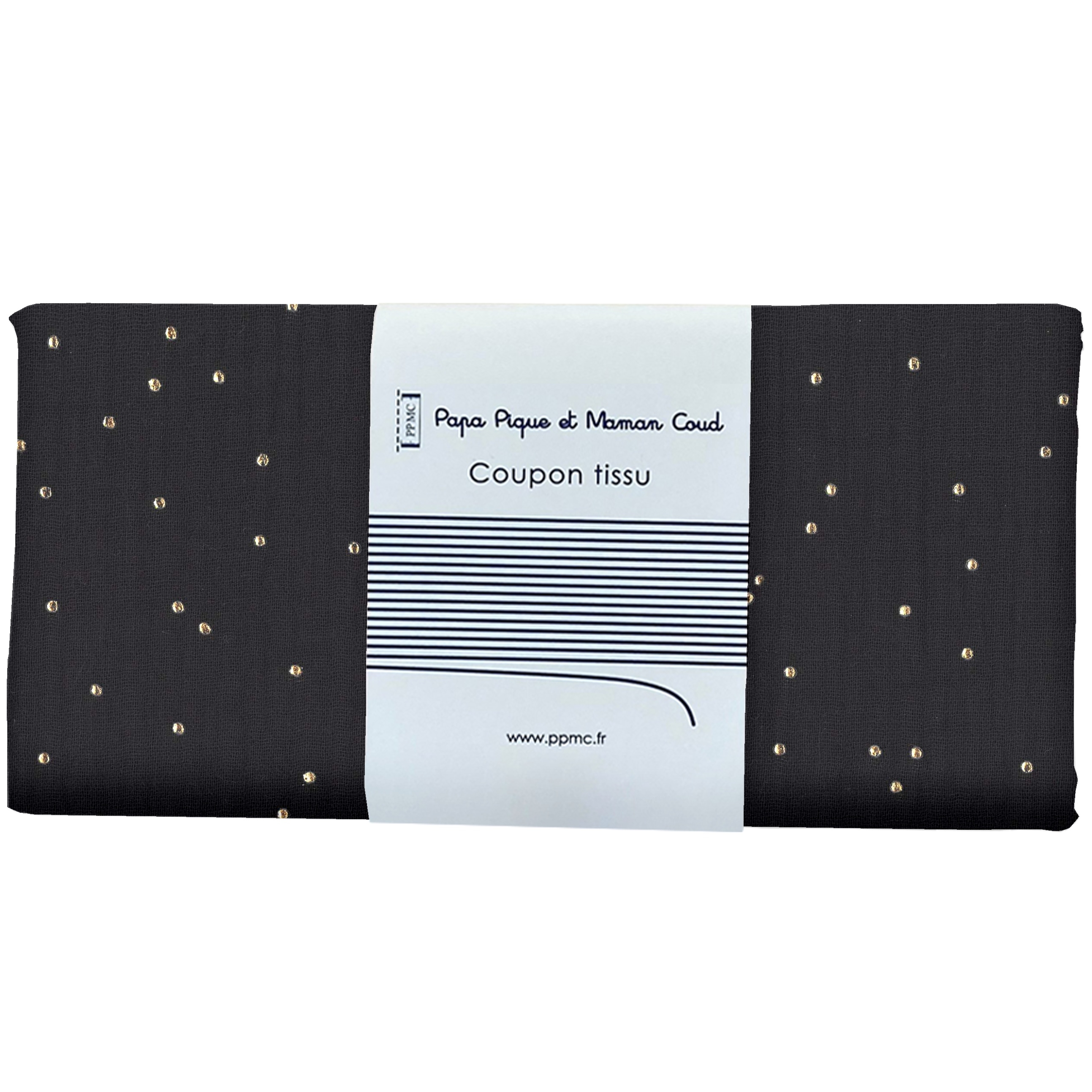 Coupon Tissu 50 Cm Gaze Pois Or Noir