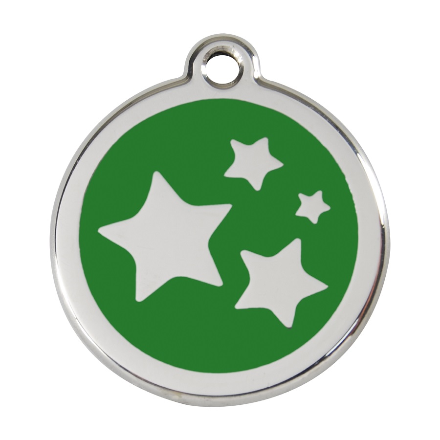 Placa de identificação para cães em aço inoxidável esmaltado com estrela verde