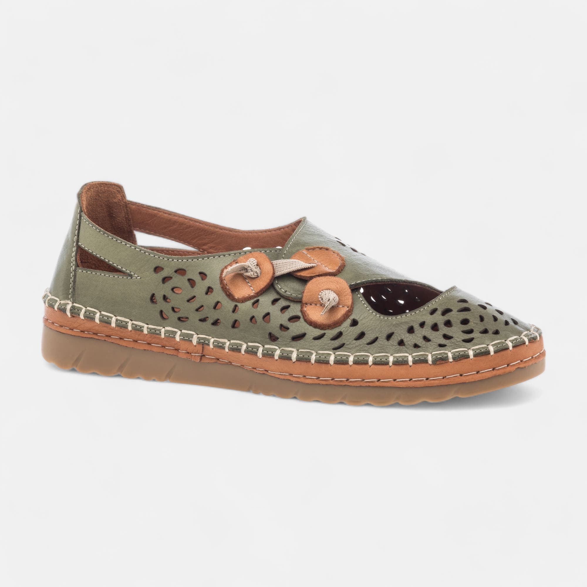 Ballerines Femme en cuir kaki