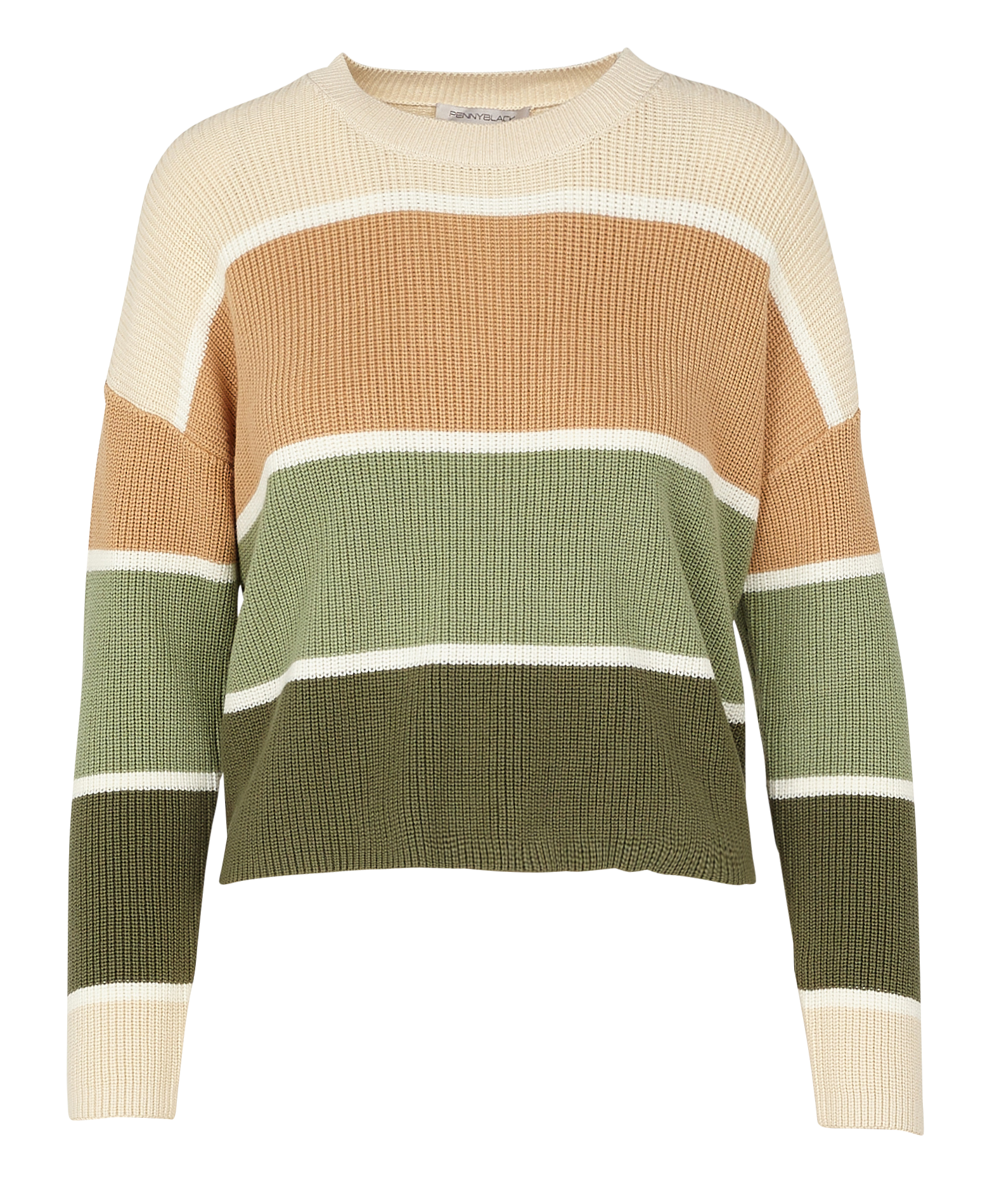 Pull col rond rayé en coton| Vert