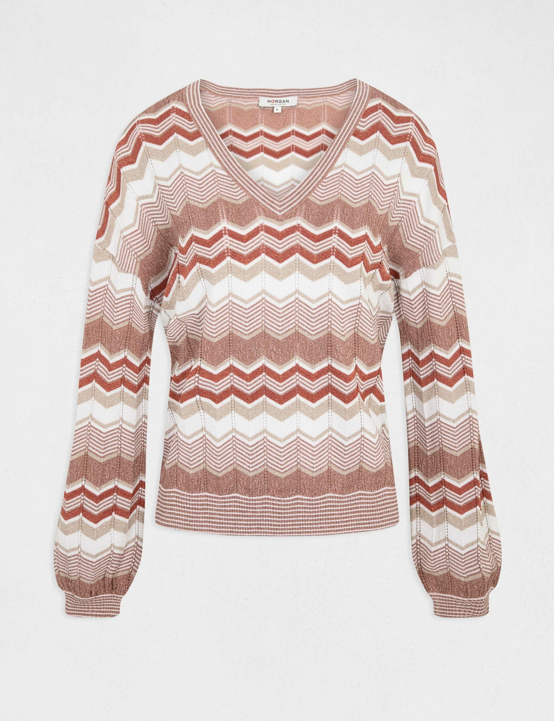 Pull manches longues imprimé chevron vieux rose femme - vieux_rose