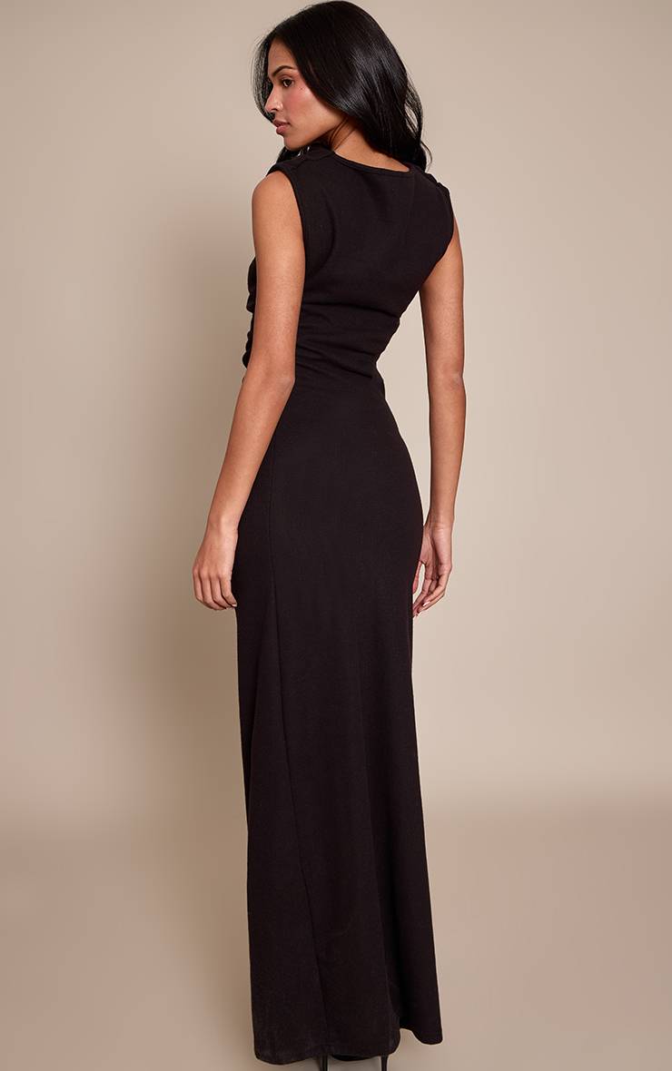 Noir Robe Maxi Longue Col Bateau En Jersey Brossé Doux Pour Grande Taille