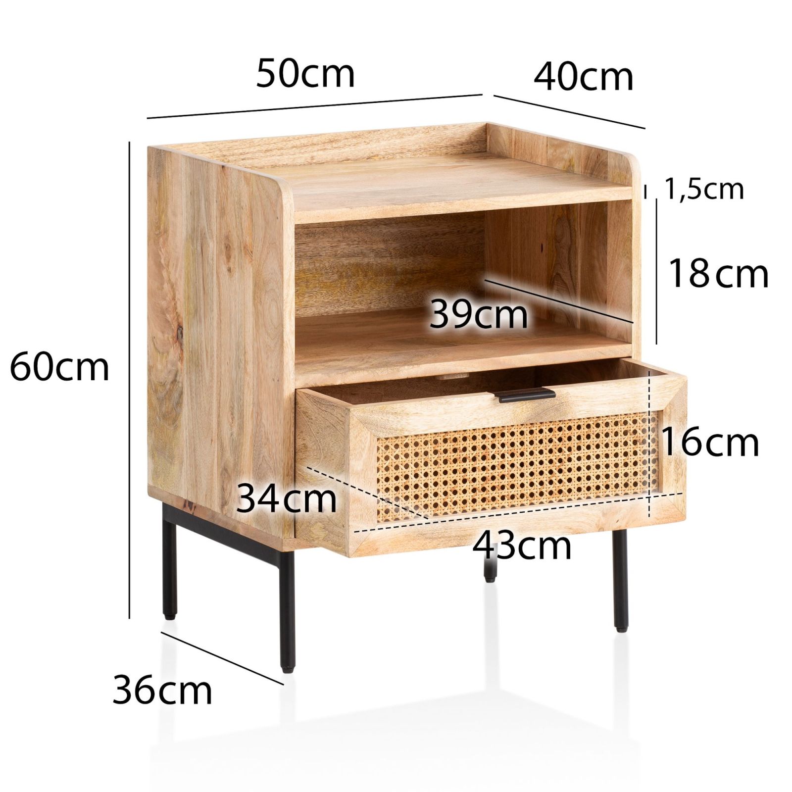 Nachtkonsole - Mango Massivholz - 60 cm hoch