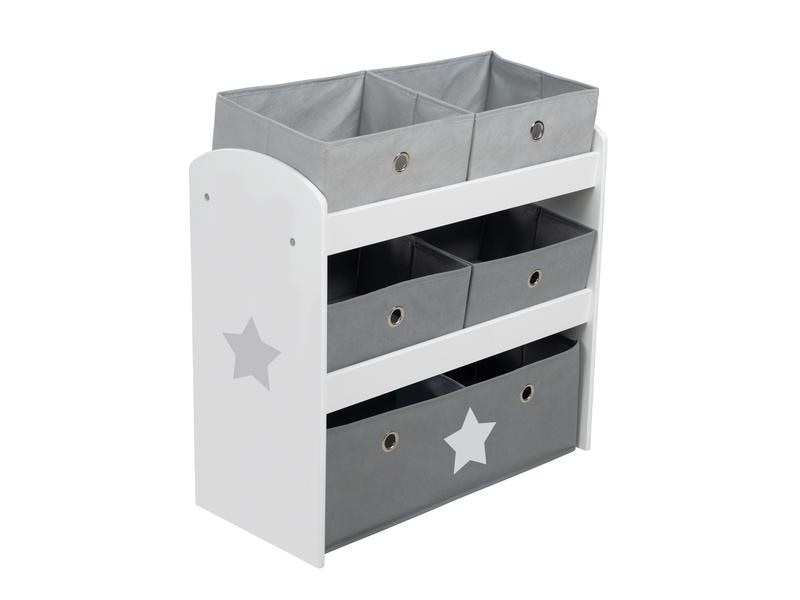 roba Regal Stars mit 5 Stoffboxen Grau/Weiss Aufbewahrungsregal für Jungen und Mädchen