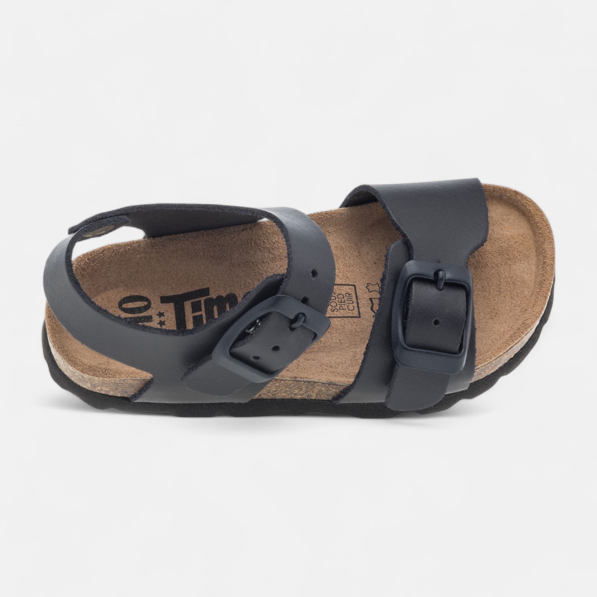 Mules semelle liège Bébé garçon en cuir bleu marine