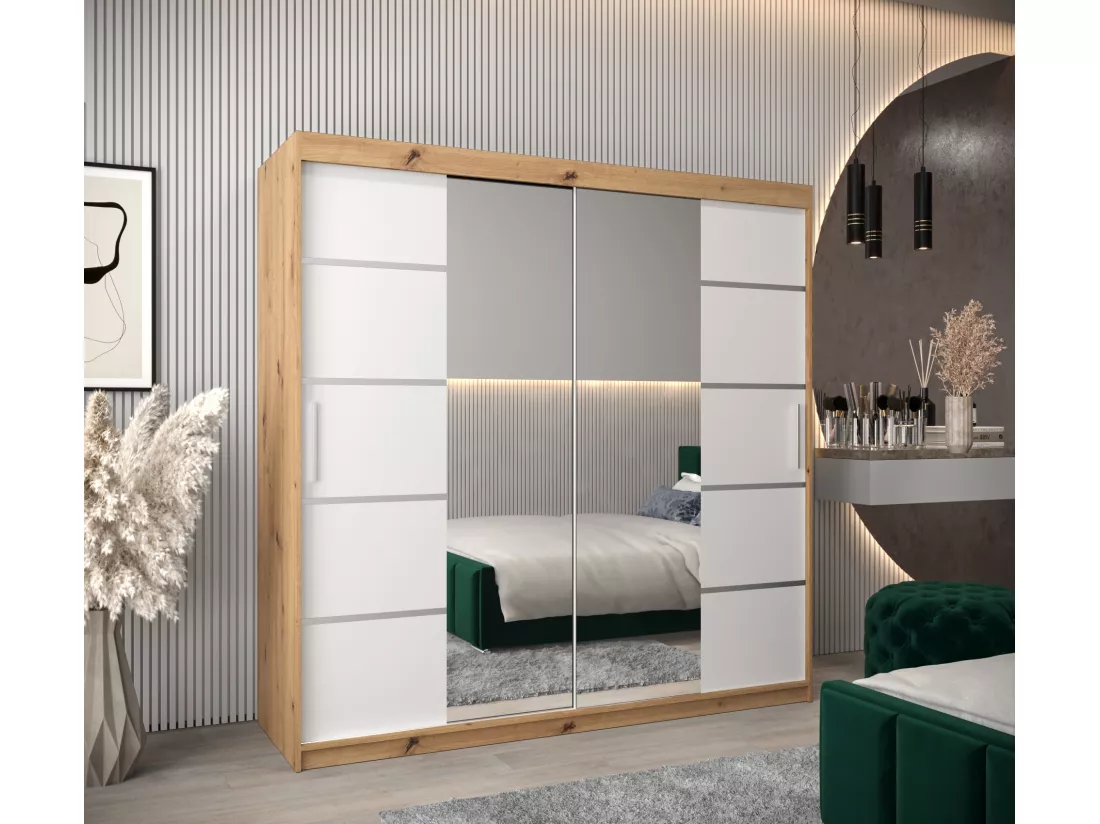ARMOIRE VERONA 4 À PORTES COULISSANTES 200/200/62 2 Portes (Artisan/Blanc)