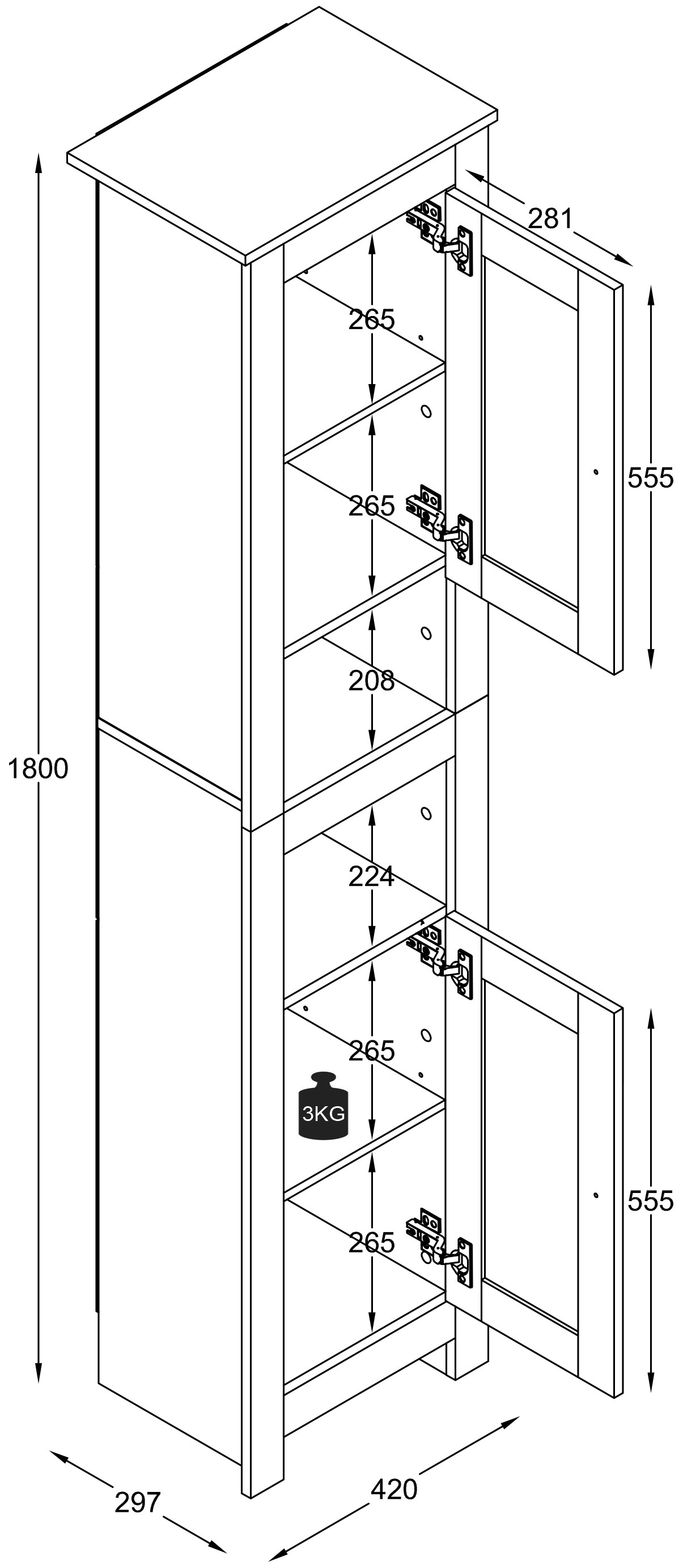 VCM Holz Badmöbel Stand Badregal Badezimmer Badschrank Hochschrank Balusa