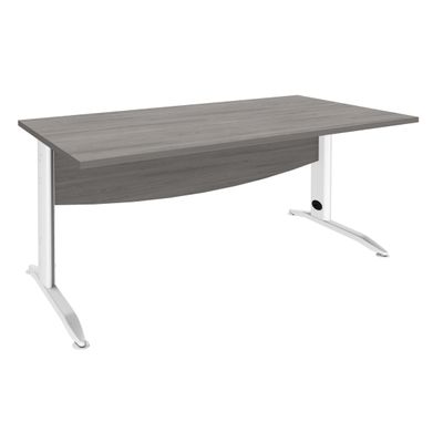 Bureau droit IDRA - L160 cm - Pieds blanc - plateau imitation Chêne gris