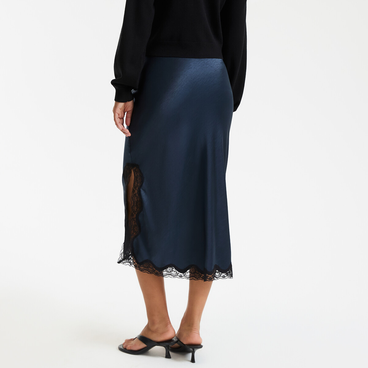 COLEÇÃO LA REDOUTE<br>Saia reta de cetim com detalhe em renda